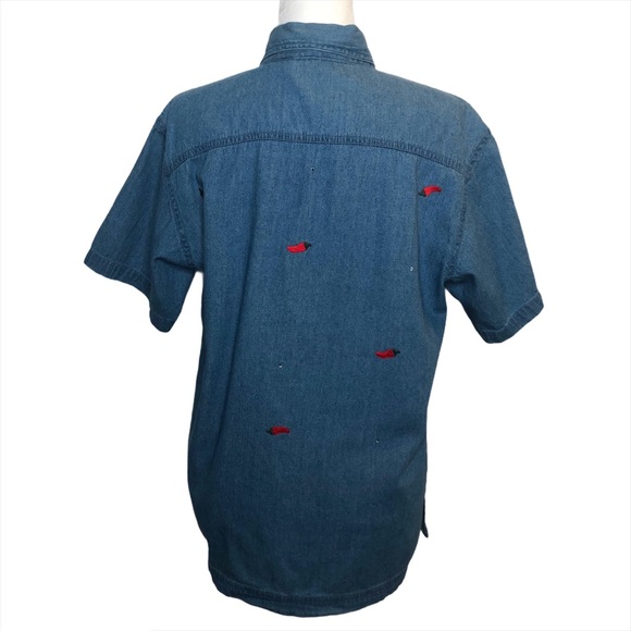 Red Chili Pepper & Rhinestone Denim Button Down - Picture 3 of 4